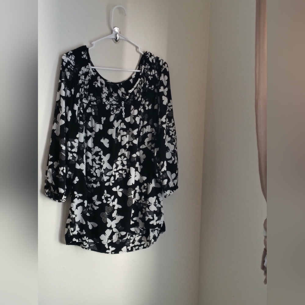 Talbot Blouse Women Large Black & White Butterfly Academia Church Office Casual